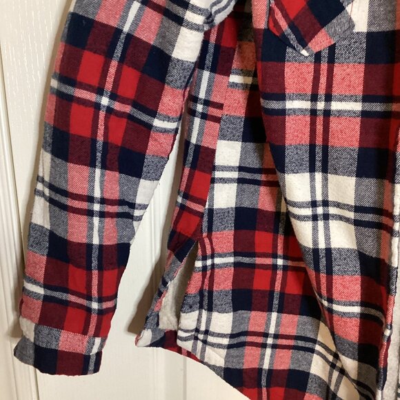 UK2LA Women's Fleece Shirt Jacket Red Plaid Size M Hooded Soft Warm Button Front - Picture 4 of 11